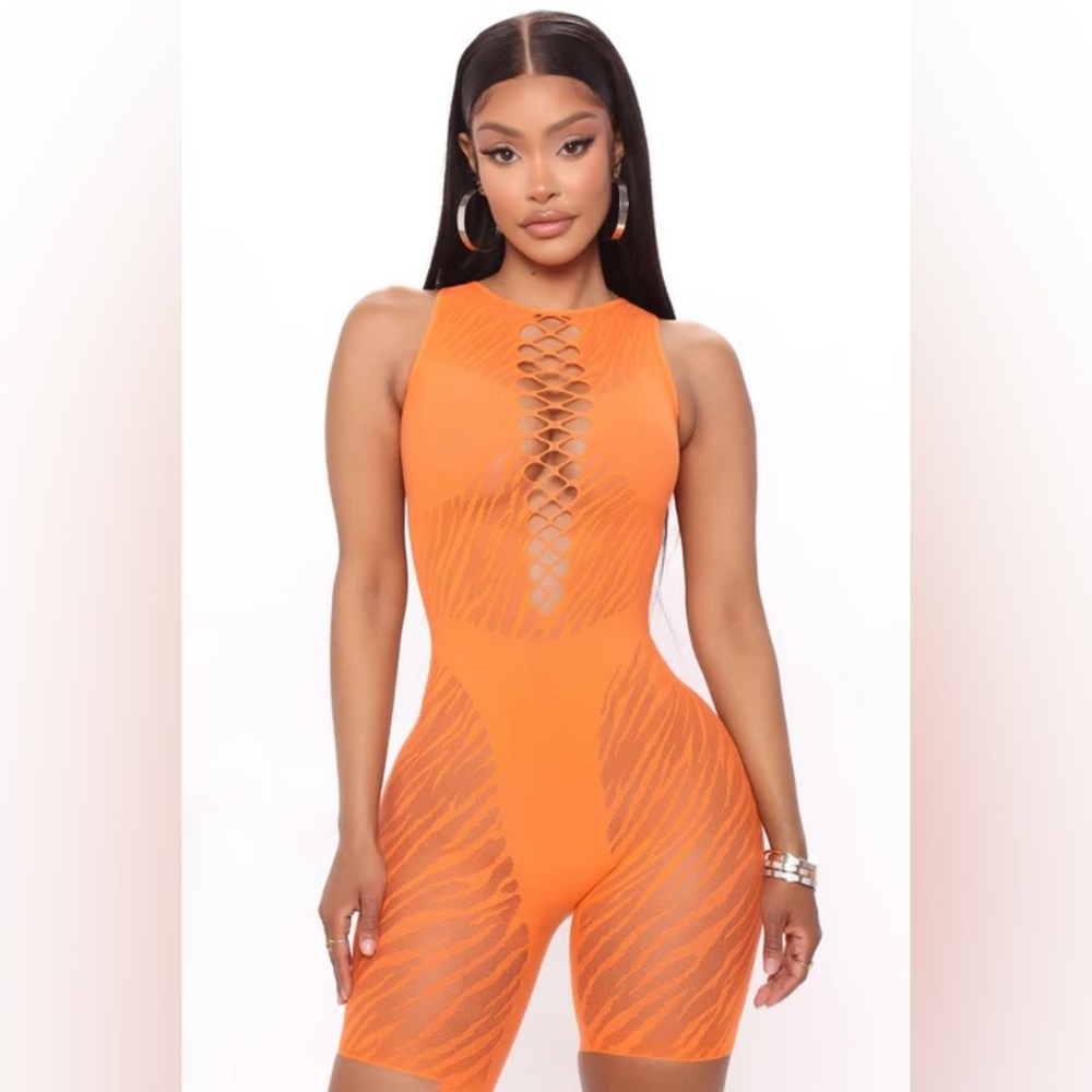 Fashion Nova Orange Jumpsuit Bottoms with Ribbed Texture